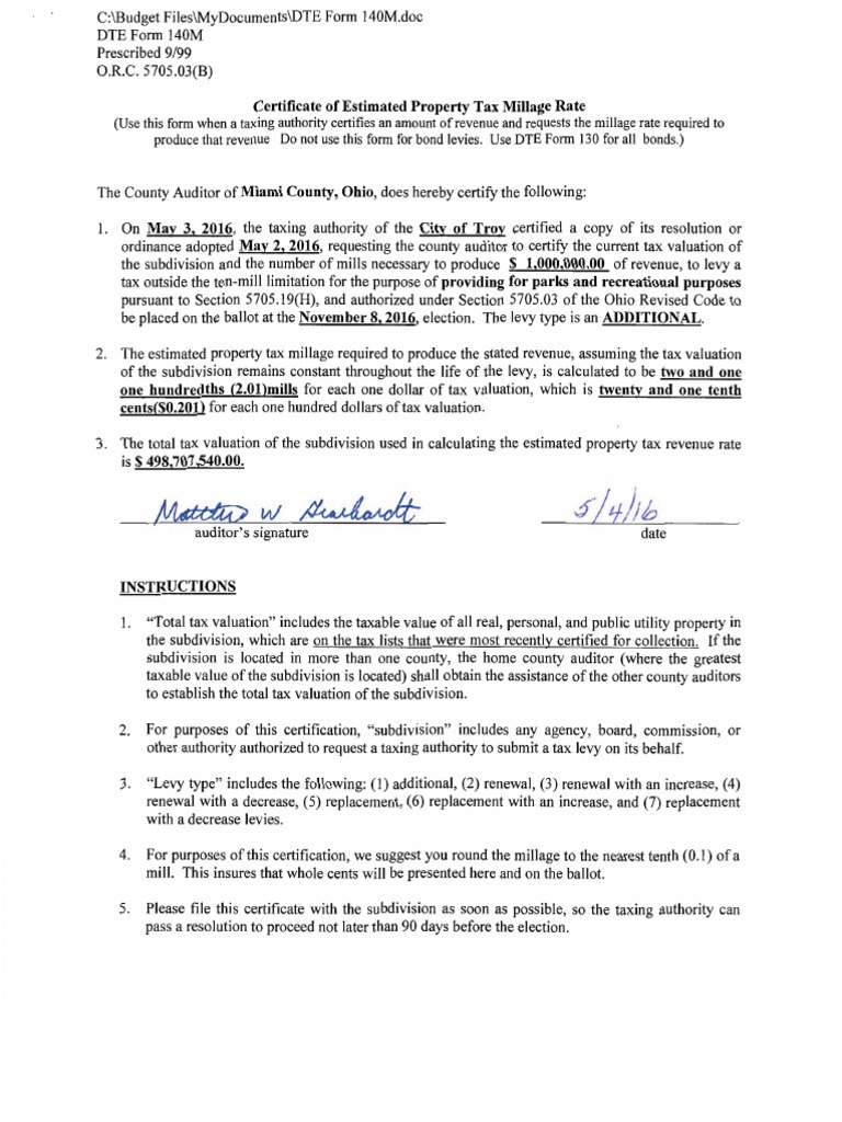 Certificate of Estimated Property Tax Millage Rate Download Free PDF