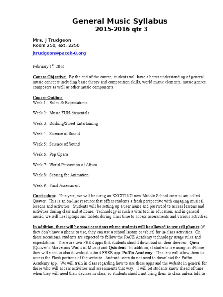 general music syllabus 20152016 Mobile App Curriculum
