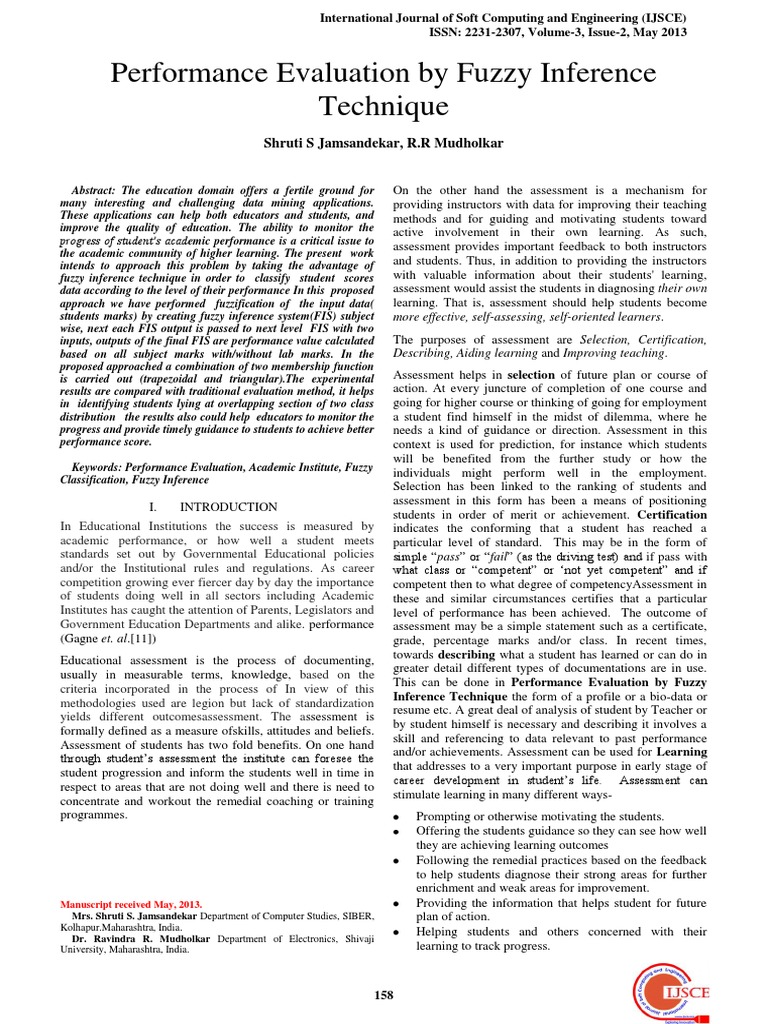 Fuzzy Inference for Student Performance Evaluation | PDF | Fuzzy Logic ...