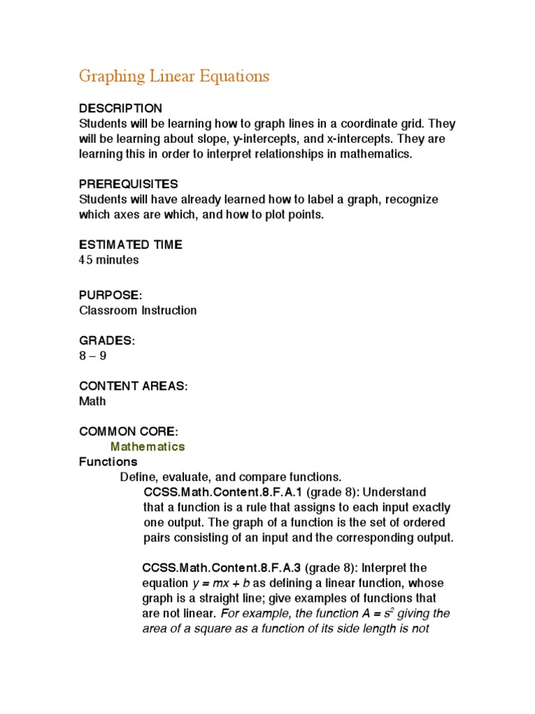 Graphing Linear Equations | PDF | Function (Mathematics) | Line (Geometry)