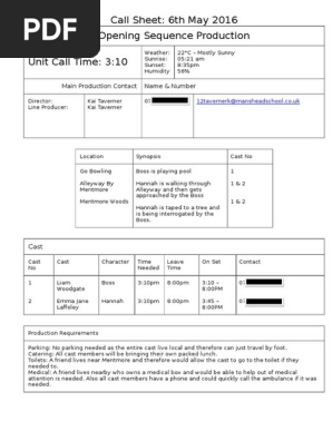 Call Sheet
