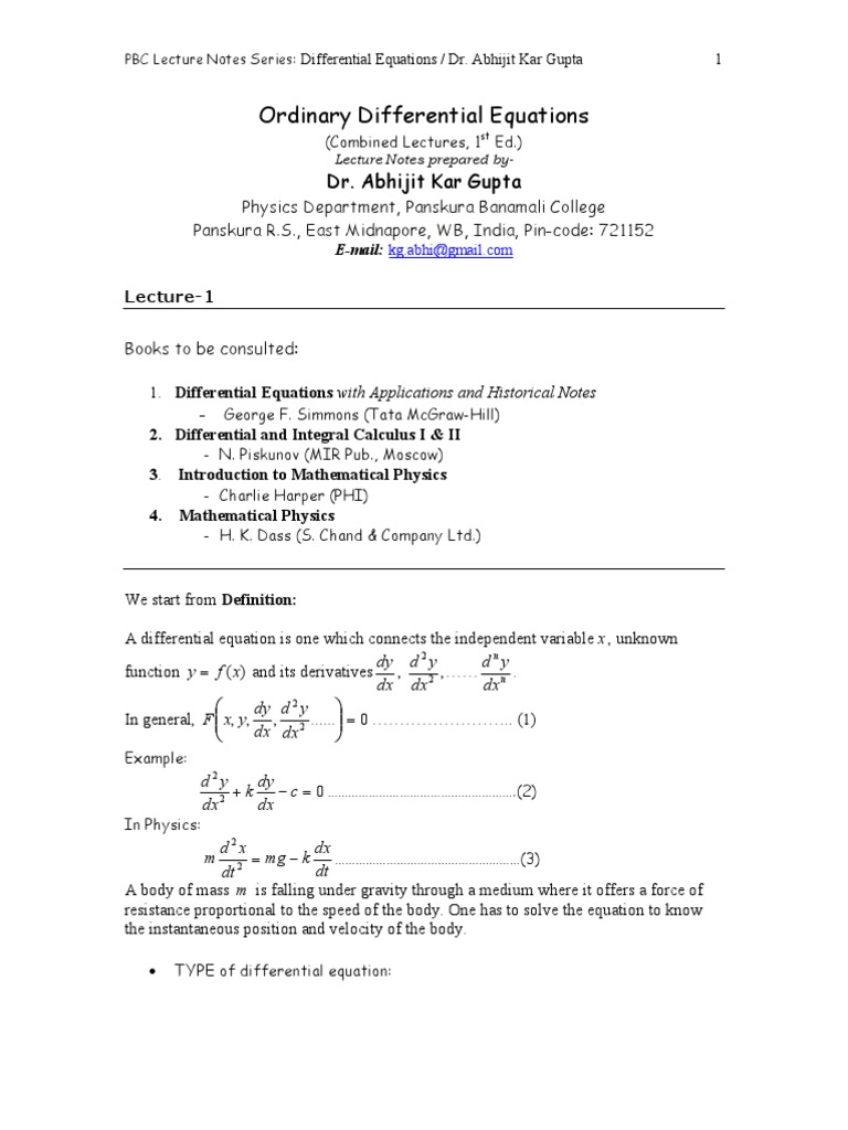 Lectures On Differential Equations PDF Ordinary Differential