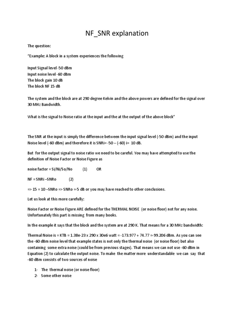 NF SNR Explanation | PDF | Signal To Noise Ratio | Decibel