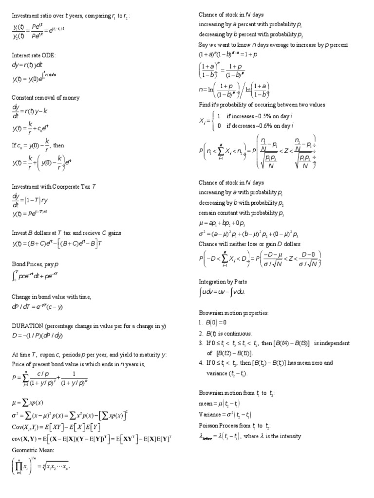 MATH 125 - Cheat Sheet | PDF