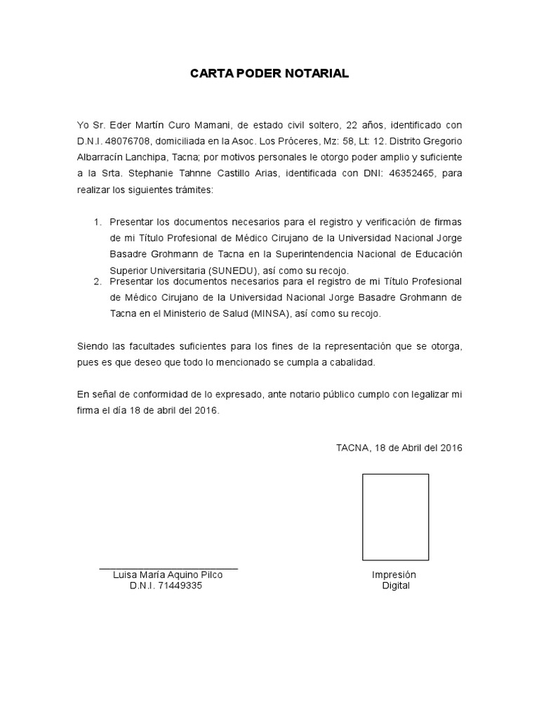 Ejemplo De Una Carta Poder Notarial - vrogue.co