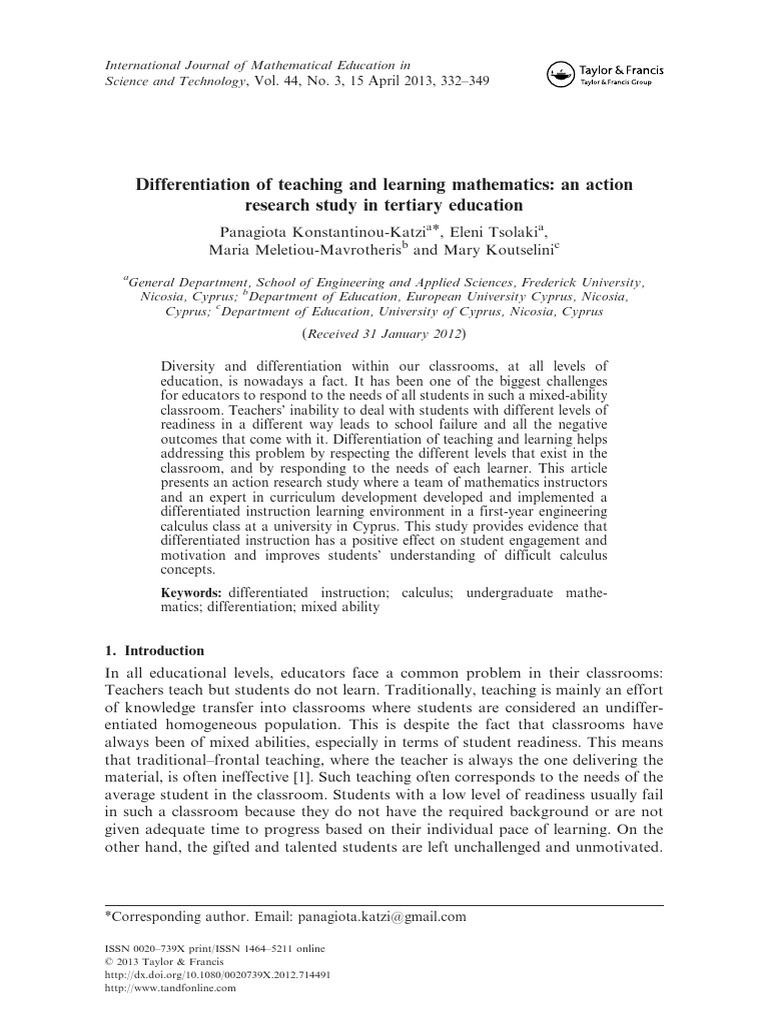 Differentiation of Teaching and Learning Mathematics | PDF ...