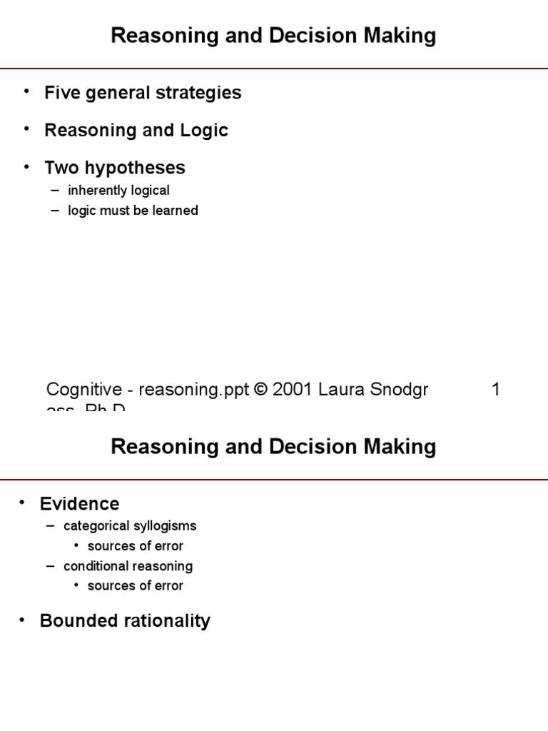 Reasoning and Decision Making: - Five General Strategies - Reasoning ...