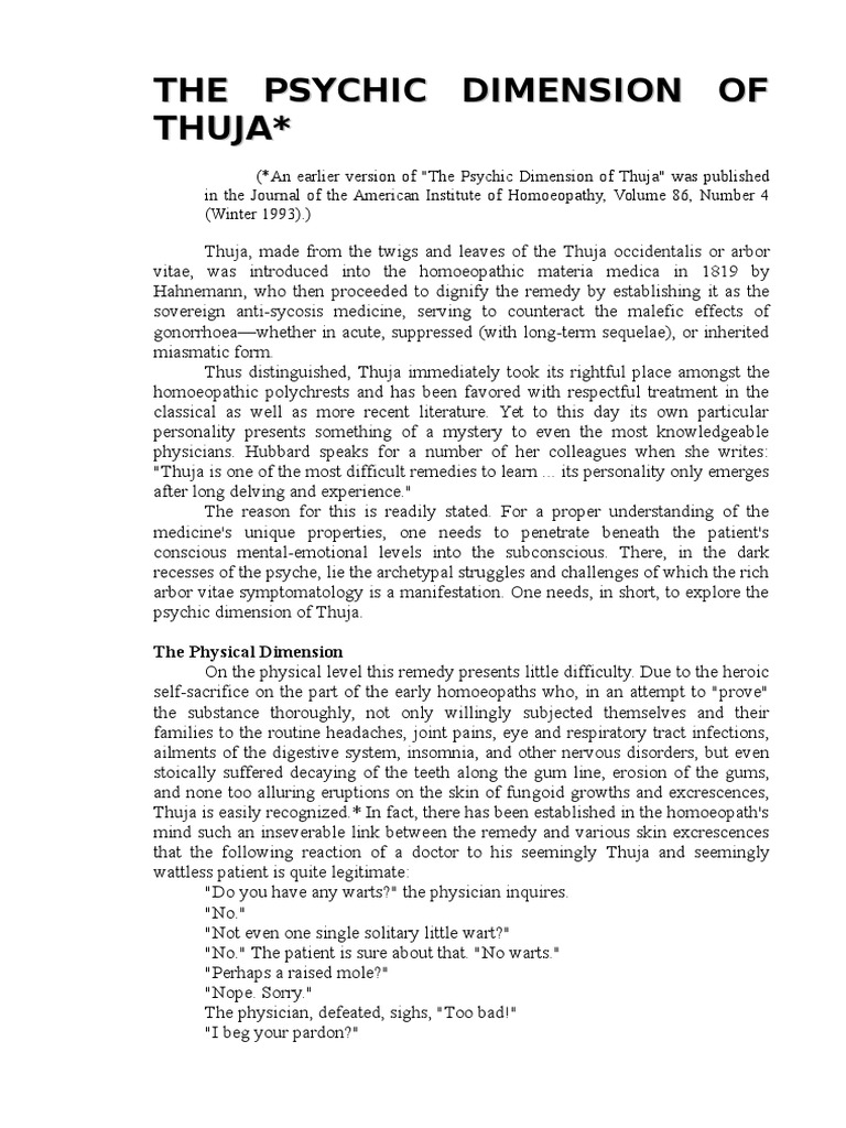 Psychic Aspects of Thuja Remedy | PDF | Homeopathy | Guilt (Emotion)