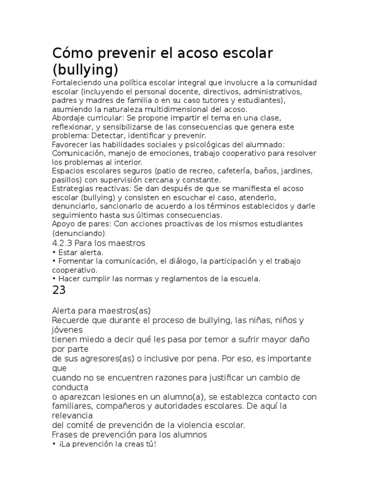 Prevención del acoso escolar en aulas | PDF | Violencia | Ciencias del ...