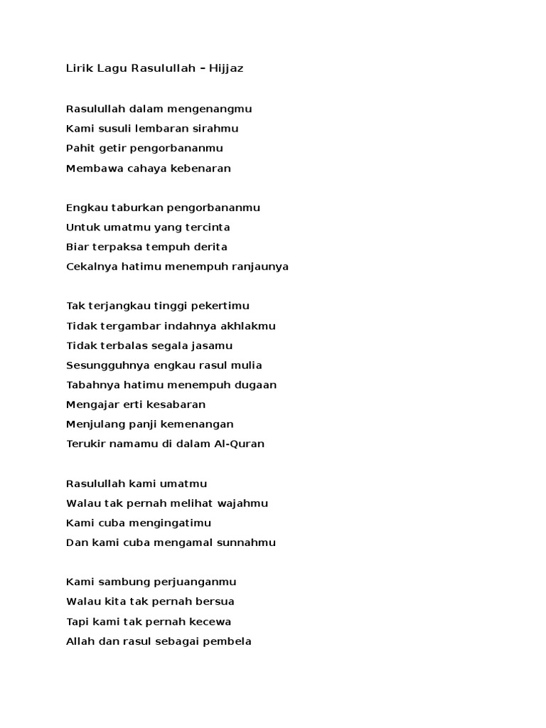 Lirik Lagu Rasulullah