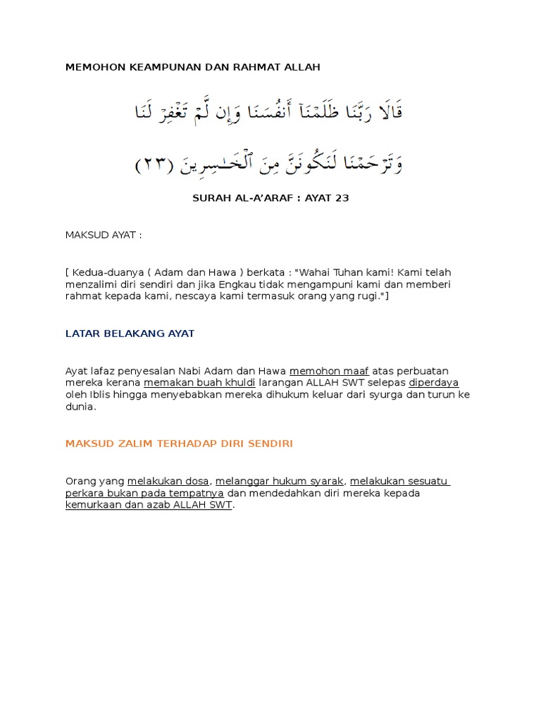 Nota P Islam Ting 3 Memohon Keampunan Dan Rahmat Allah Pdf