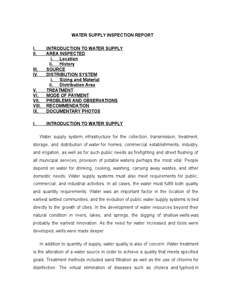 Water Supply Inspection Report Summary | PDF | Water Supply | Water ...