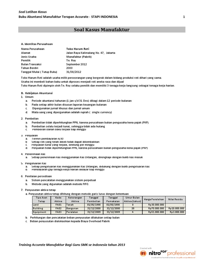 Soal Kasus Industri Roti Buku Accurate Manufaktur Stapi