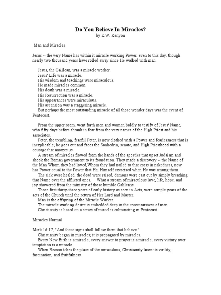 Do You Believe in Miracles PDF Miracle Christian Denomination