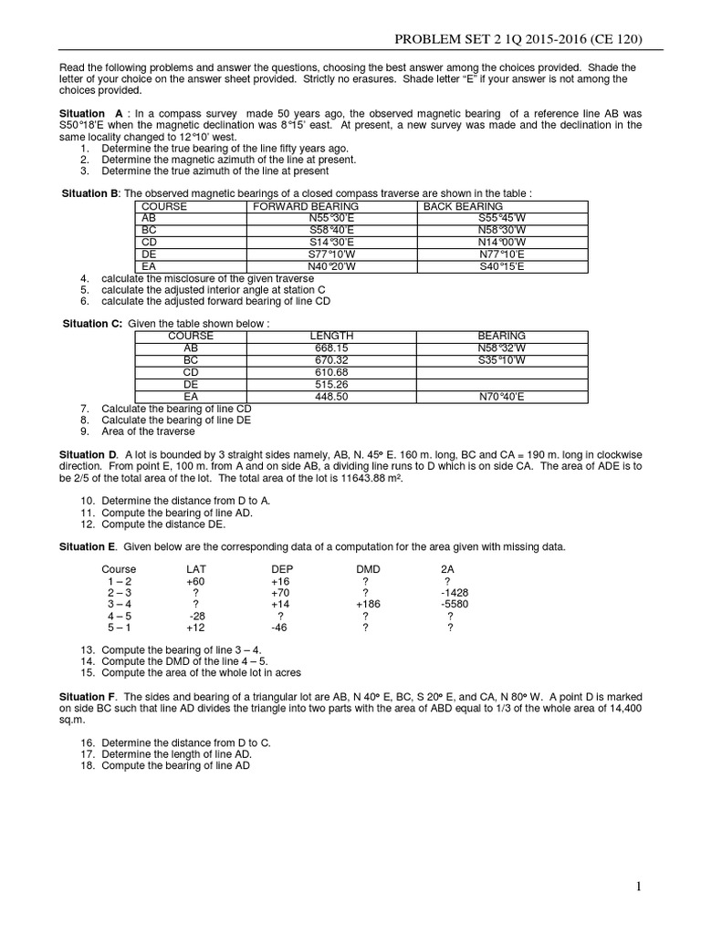 Compass Surveying Problem Set Solutions | PDF | Compass | Surveying