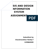 Anaylsis and Design of Information System Assignment: Submitted by Chandrasekhar Reddy.T 13MBA0085