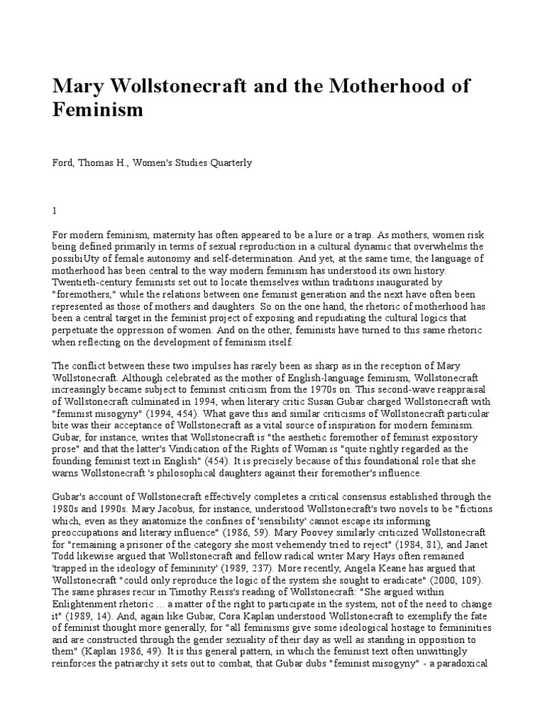 Mary Wollstonecraft and The Motherhood of Feminism PDF Mary