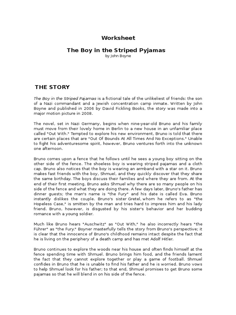 Worksheet The Boy in The Striped Pyjamas PDF Violence Unrest