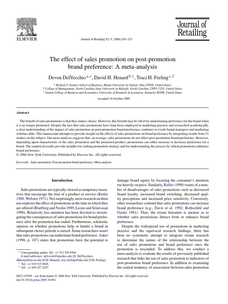 The Effect of Sales Promotion On Post-Promotion Brand Preference: A ...