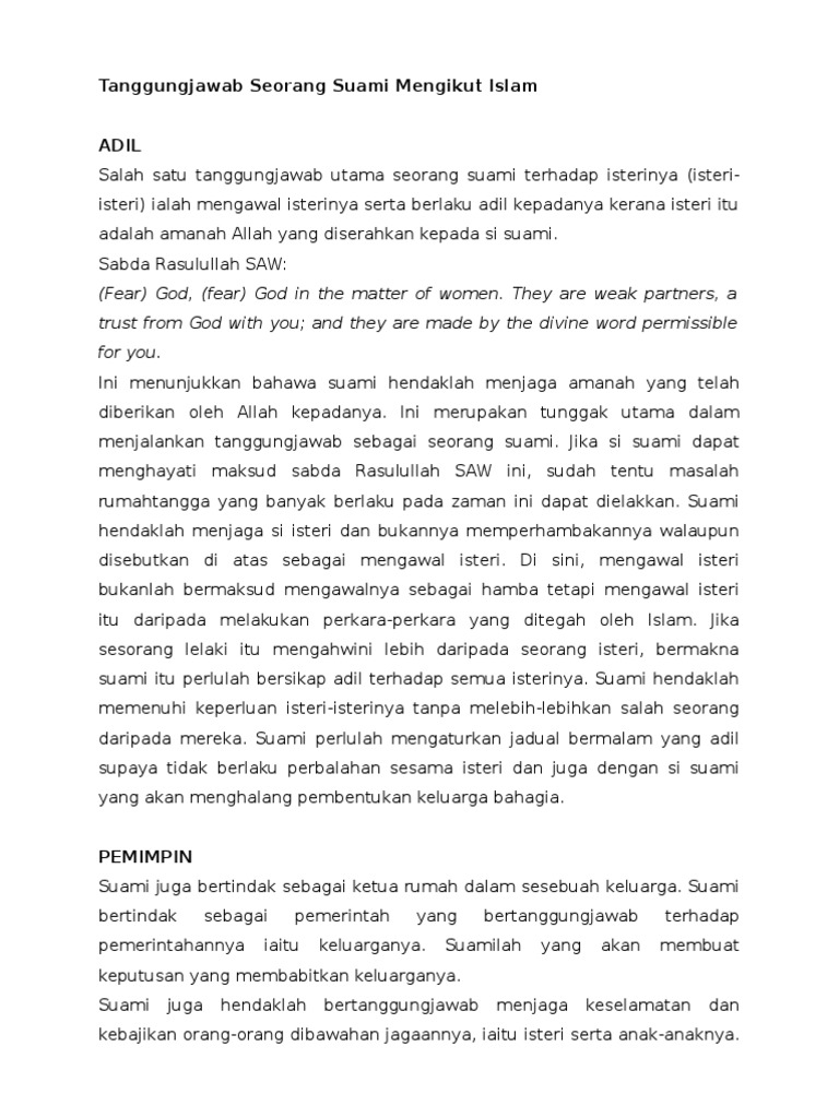 tanggungjawab suami isteri dalam islam