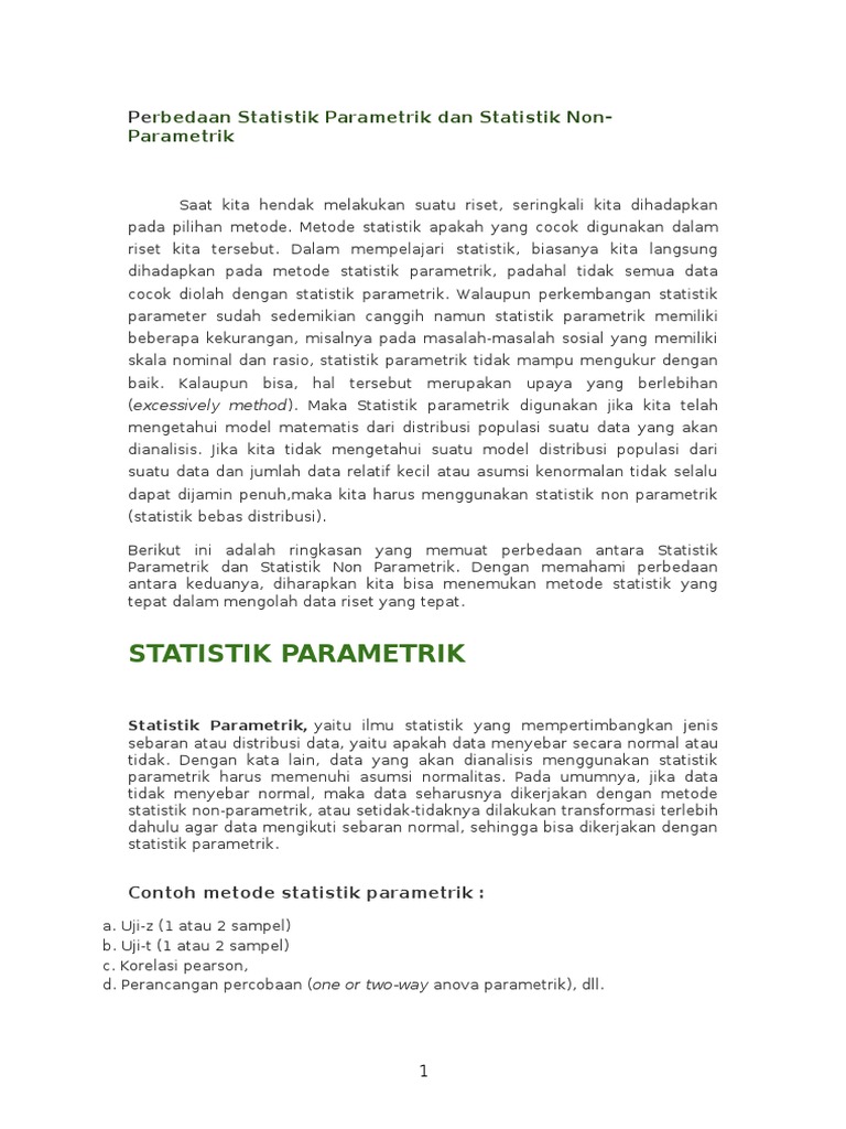Perbedaan Statistik Parametrik Dan Statistik Non