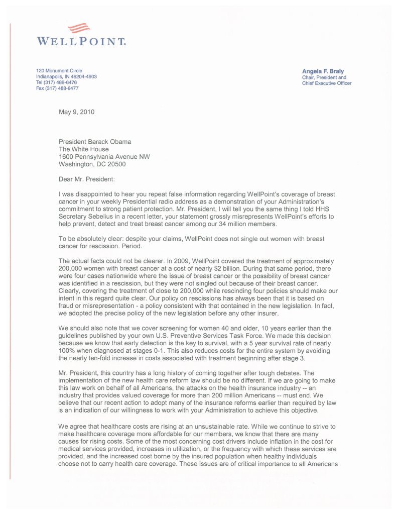 WSJ 20100510 Well Point Letter | PDF