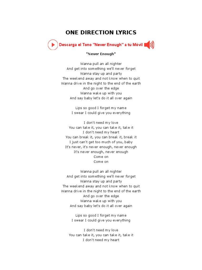 One Direction Camon Camon Lyrics