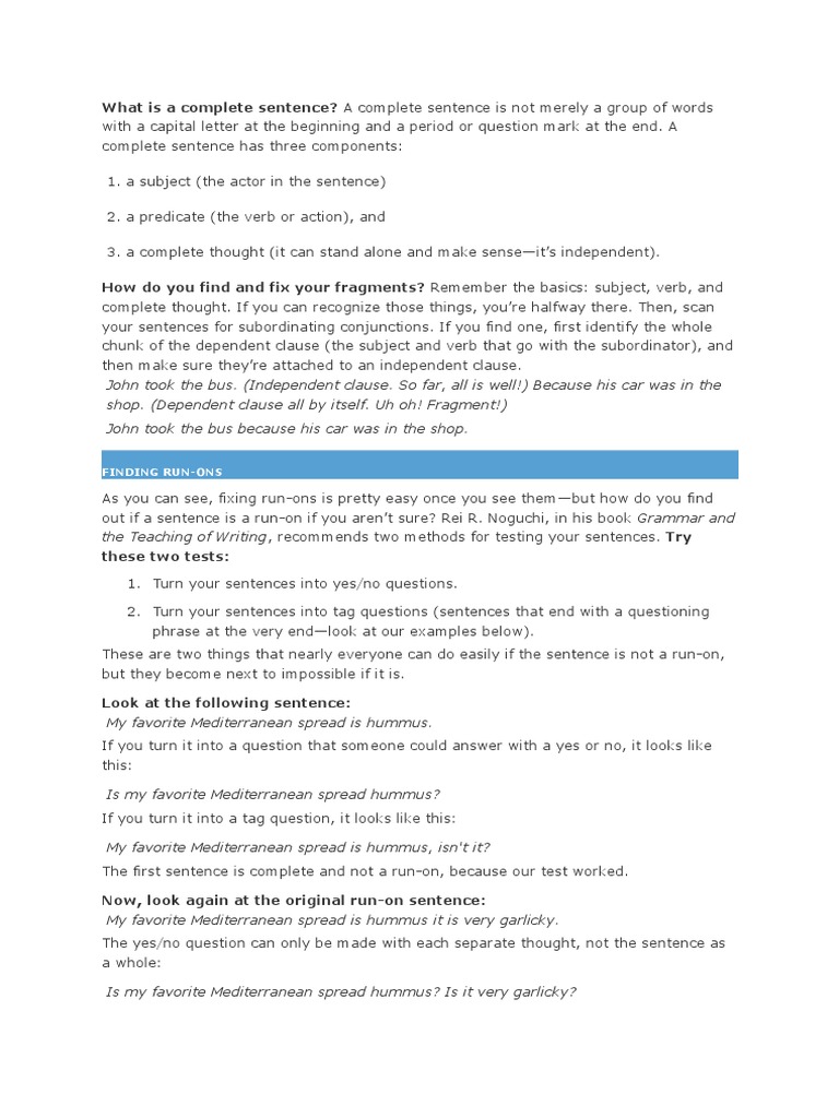 What Is A Complete Sentence | PDF