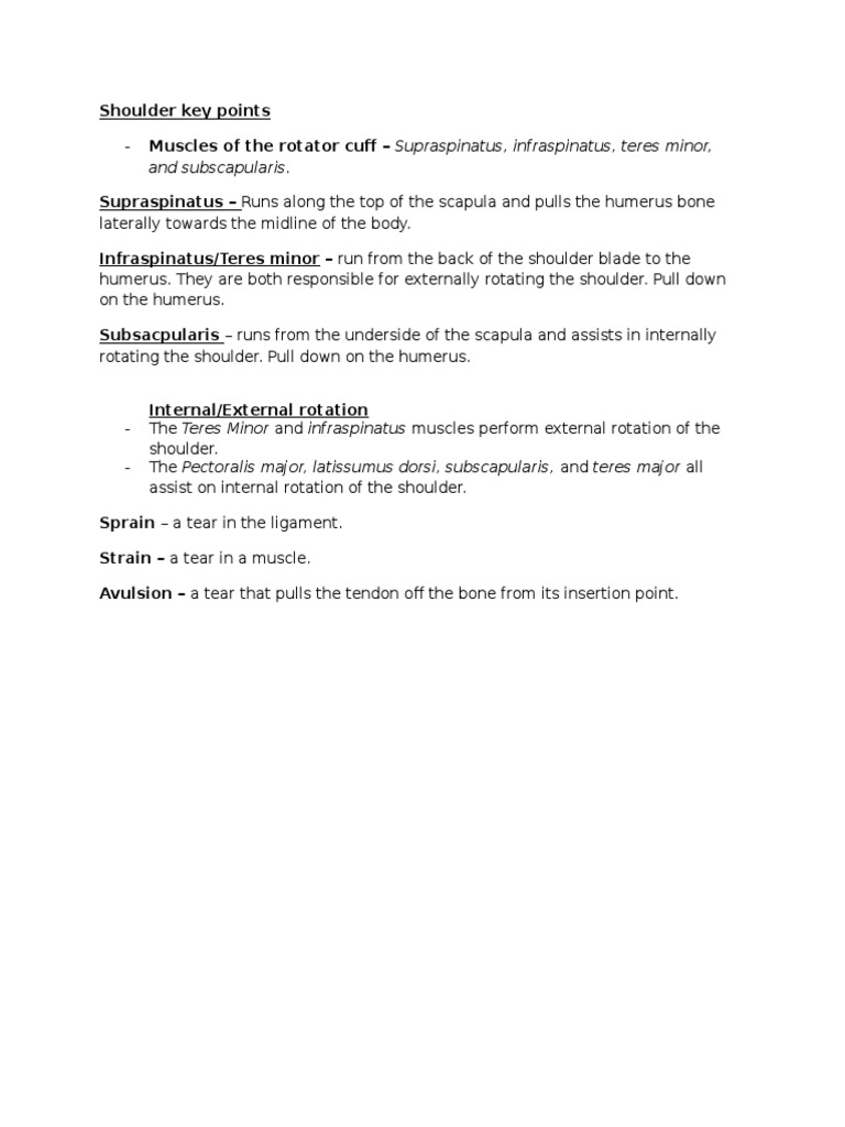 Key Points of The Rotator Cuff | PDF | Self-Improvement | Wellness