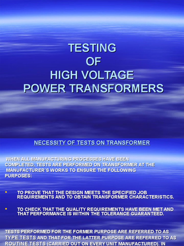 Testing of Power Transformers | PDF | Transformer | Insulator (Electricity)