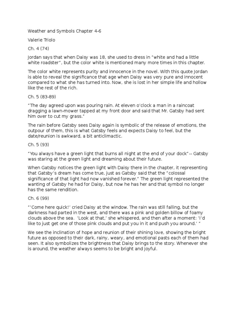 Weather And Symbols Chapter 4 To 6 The Great Gatsby