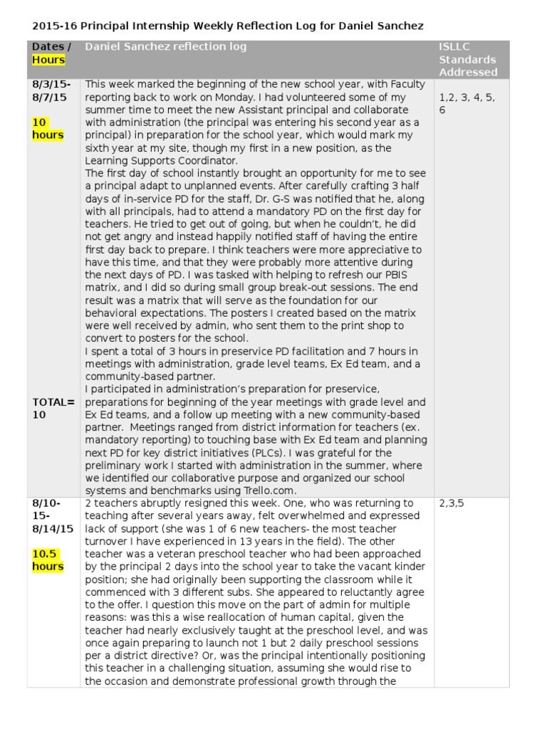 Principal Internship Weekly Reflections | PDF | School Counselor ...