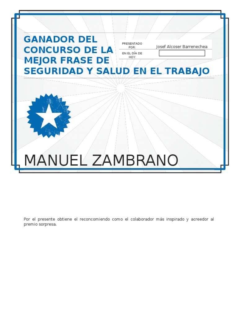 Ganador Del Concurso de La Mejor Frase de Seguridad y Salud en El Trabajo |  PDF