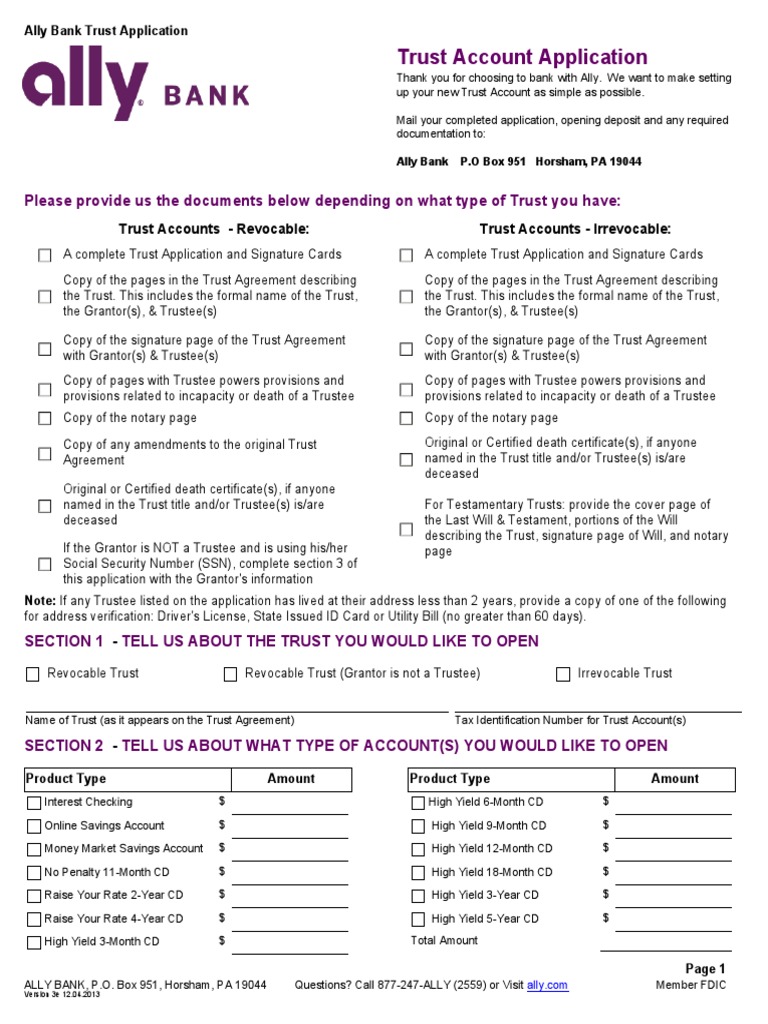 Ally Trust Deposits Application Social Security Number Trust Law
