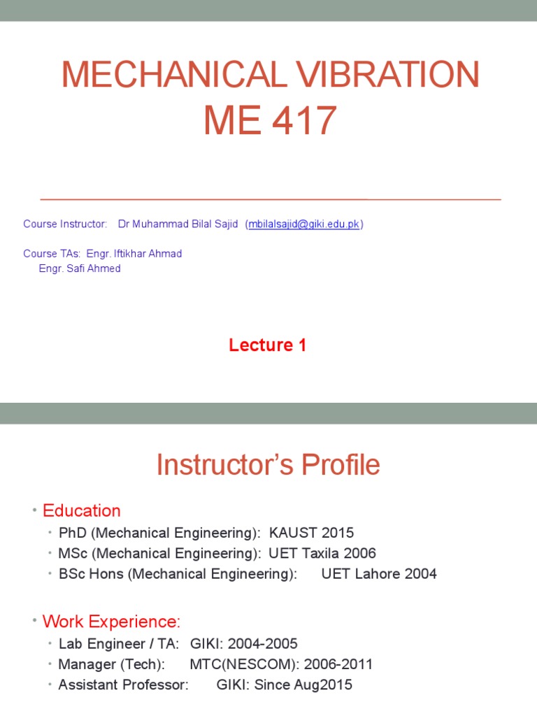 Lecture 1 Vibrations PDF Quiz Test (Assessment)