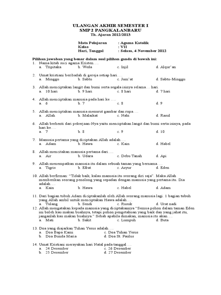 Soal Agama UAS Sem 1