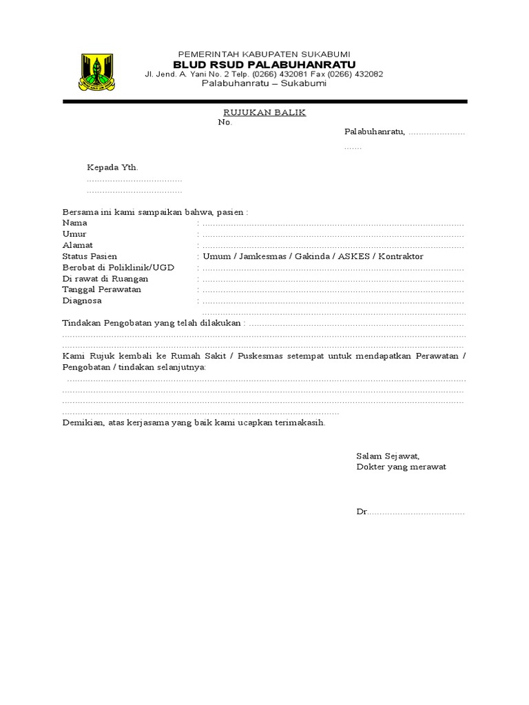 Rujukan Balik Pasien RSUD Palabuhanratu | PDF | Kesehatan Holistik ...