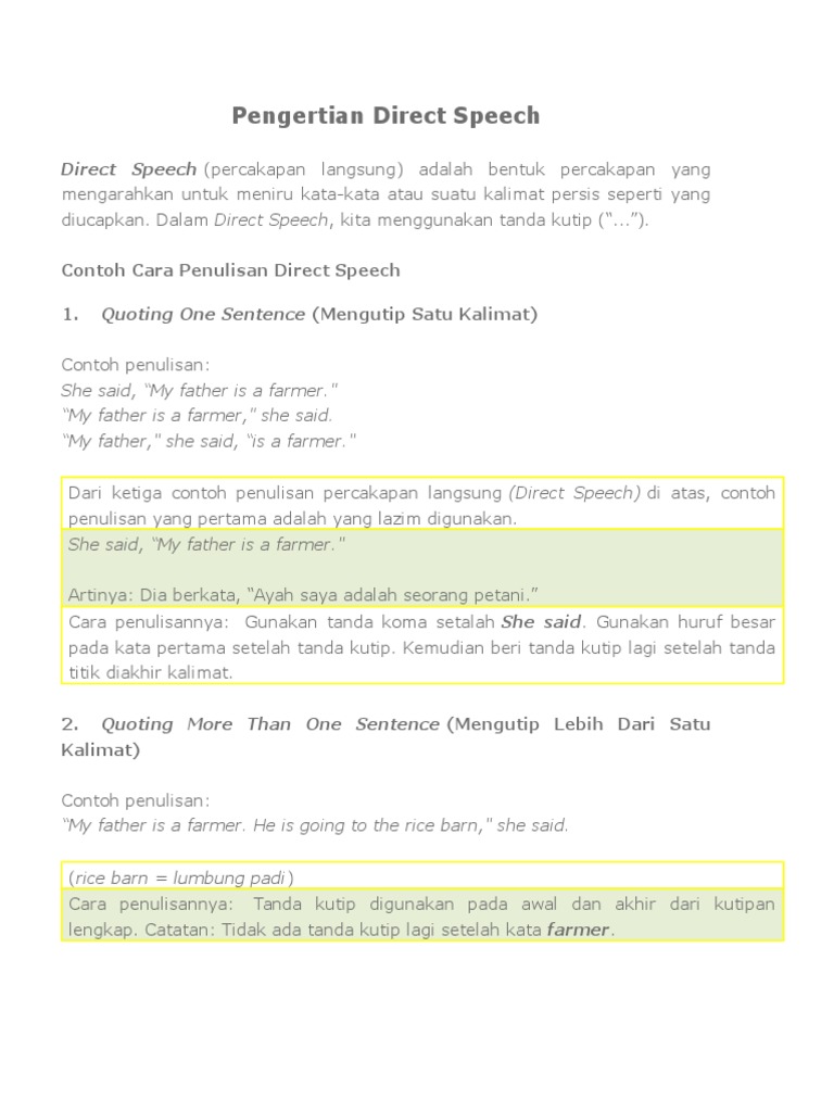 Pengertian Direct Indirect Speech Pdf Tense Tata Bahasa Tipologi