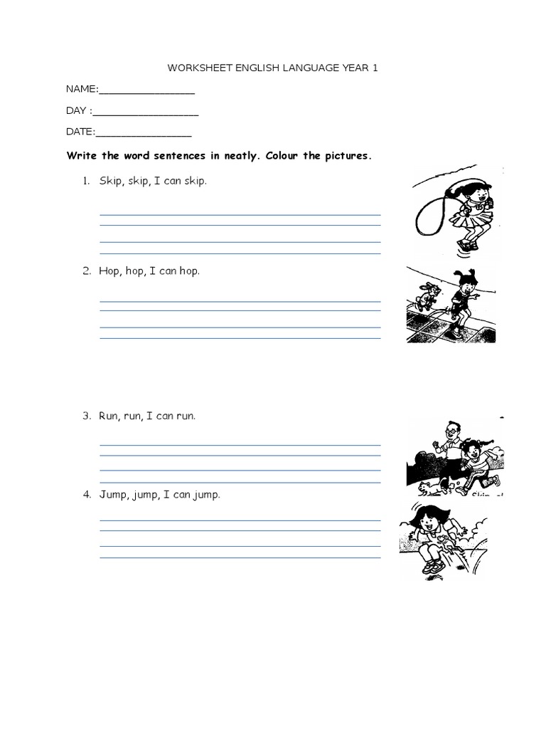 Year 1 English Sentence Worksheet | PDF | Language Arts & Discipline ...