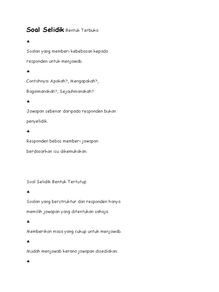 Soal Selidik Bentuk Terbuka Pdf