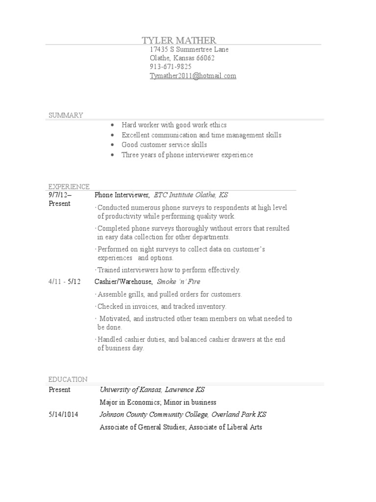 Tyler Mather's Resume Overview | PDF