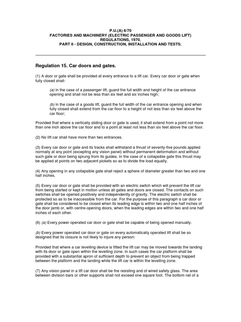 Regulation 15 Door Elevator