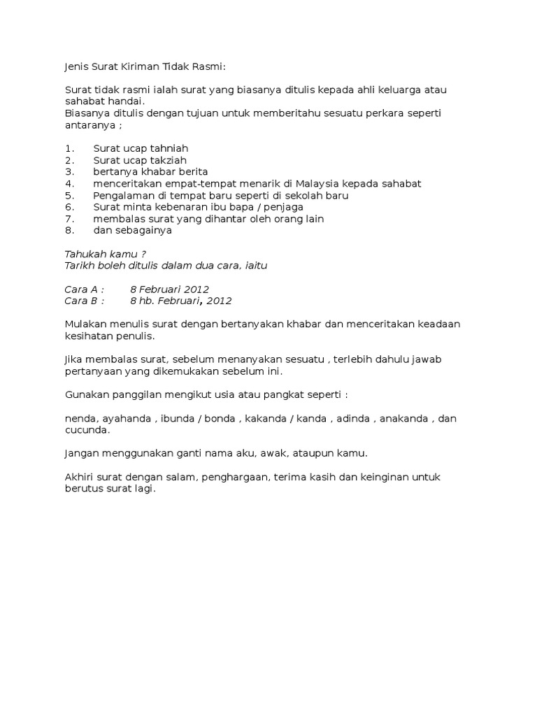 Panduan Menulis Surat Tidak Rasmi | PDF