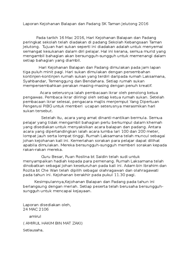 Laporan Kejohanan Balapan Dan Padang Pdf