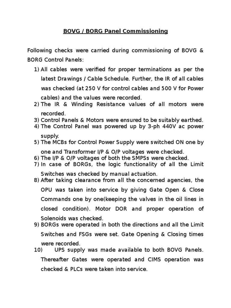 BOVG/BORG Control Panel Commissioning Guide | PDF