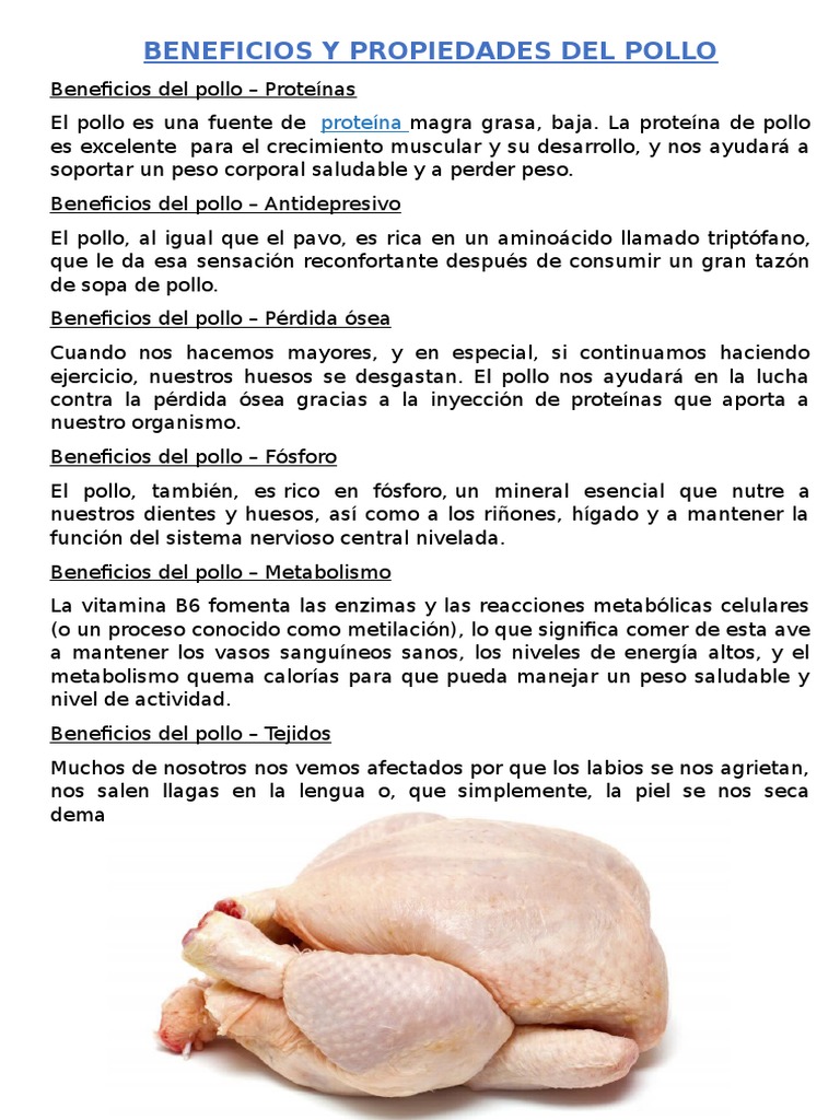Beneficios y Propiedades Del Pollo | PDF | Carne | Proteínas