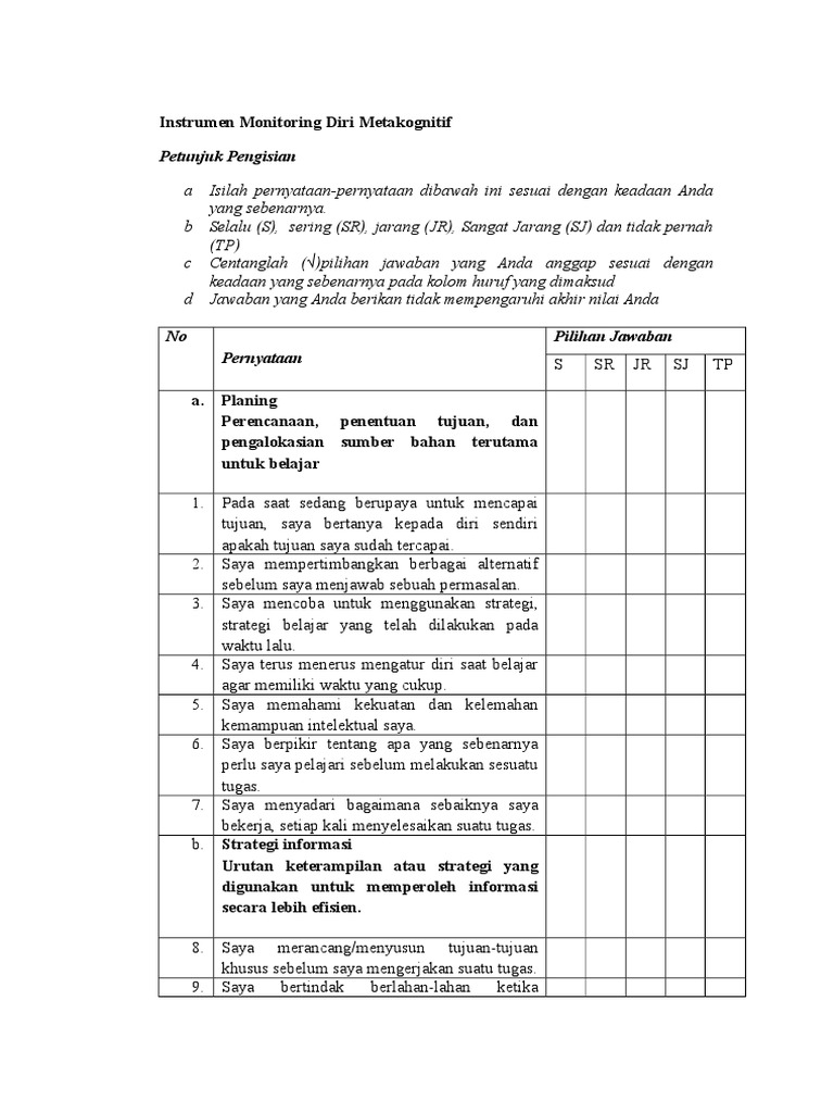 Instrumen Metakognitif