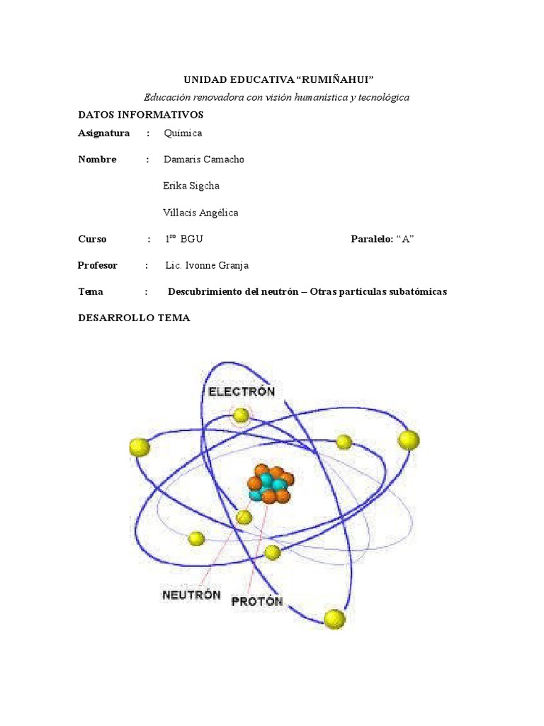 Descubrimiento Del Neutrón Otras Partículas Subatómicas