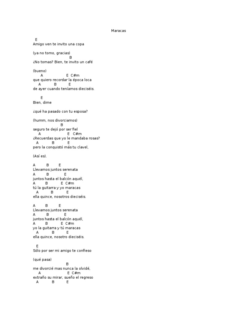 Acordes en Guitarra Maracas PDF Entretenimiento (general) Naturaleza