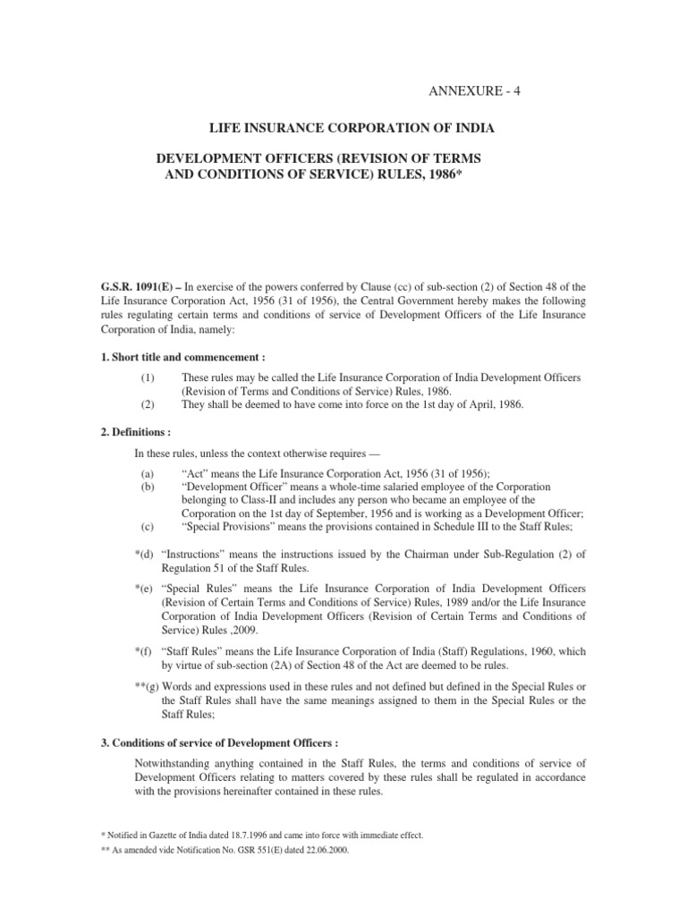 LIC of India Development Officers (Revision of Terms and Conditions of